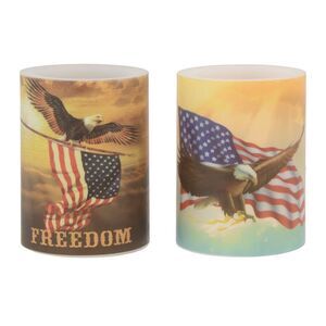 Patriotic Eagle 2pc 4-Inch Battery Operated Flameless Candle Set